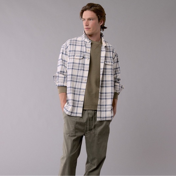 American Eagle Mens XL Black Tan Soft Flannel Longsleeved 2 Pocket Button Shirt - Picture 12 of 14